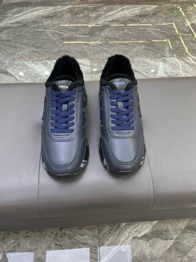 Premiata 普瑞米亚达 -高端品质 原单 休闲运动鞋 -鞋面：反绒小牛皮、品牌高丝光帆布、鞋身车缝品牌“米”图腾、鞋舌.后跟.丝印品牌Logo -内里：毛