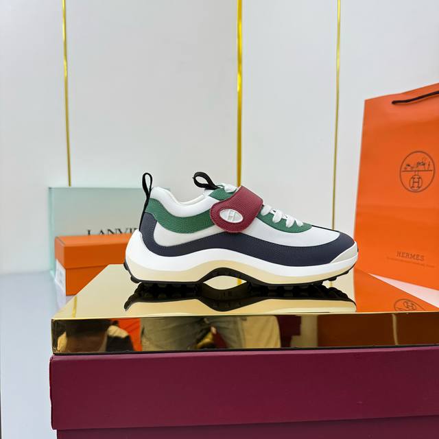 女码 ，男码430 情侣款 Hermes 爱马仕 25Ss新款Loop Sneaker情侣款皮革休闲运动鞋原版购入代购级别材质与工艺采用原版进口小牛皮 麂皮 降