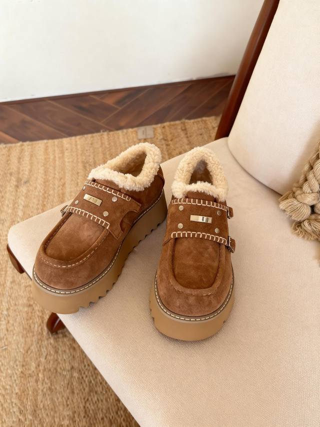 雪地靴 田曦薇同款 Sugarsu酥履秋新款松糕厚底**休闲单鞋复古雪地靴 面料：牛二层 内里：进口羊皮毛一体 码数：35～40