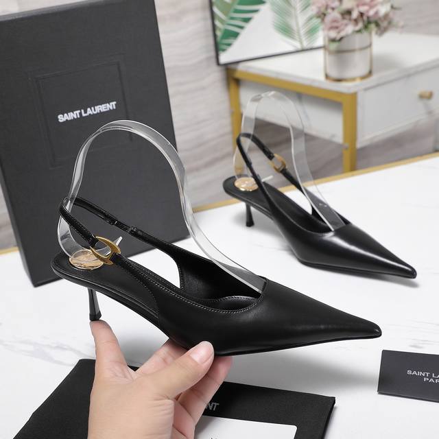 Ysl.顶级版本.高品质. 配置全套包装 2025新款 官网同步 1:1开模 后空凉鞋 鞋面：漆皮 内里：羊皮 跟高: 5Cm 大底：A级原版黑色真皮大底 码数