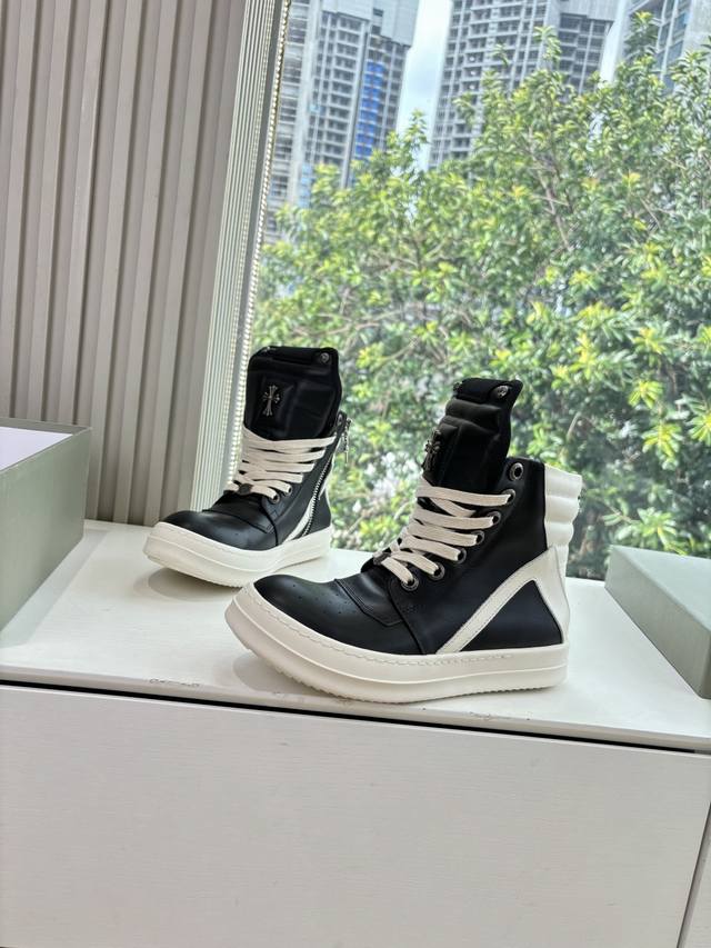 G0135代购级别Rick Owens 瑞克 欧文斯2025秋冬情侣系列Edfu全粒面小牛皮复古运动鞋休闲鞋 面料：原版牛皮 内里：羊皮 尺码：36-40 38