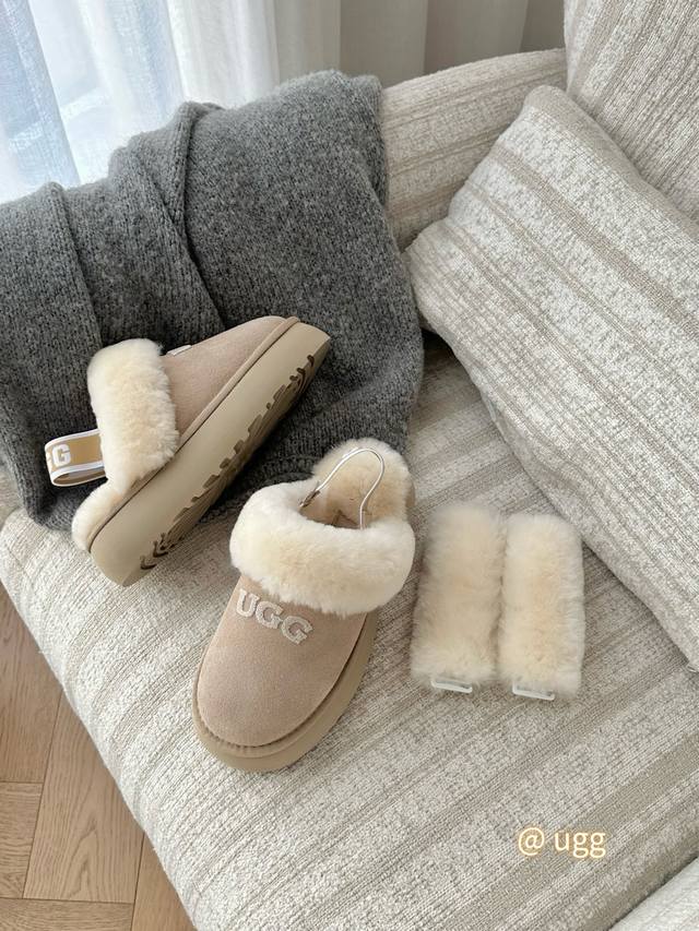 Ug.G 两穿刺绣面包拖 一鞋多穿： 羊毛毛带子 字母松紧带子 两个颜色都好看 35-40码！