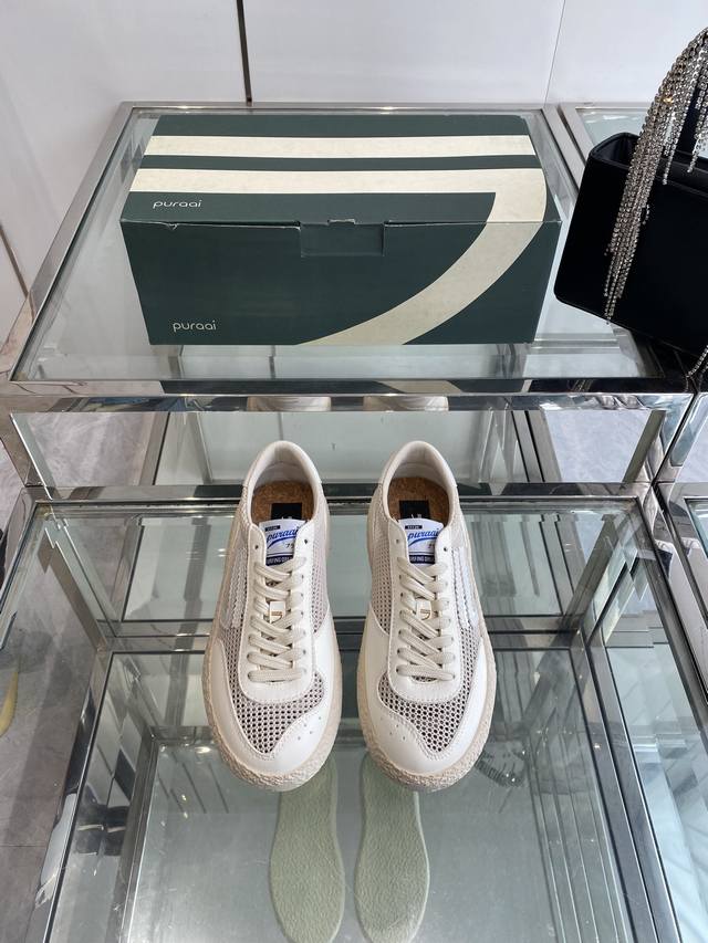 Puraai Polly 小众潮牌 25Ss春夏新款 复古板鞋 主打环保材料的潮流品牌Puraai的款式 软皮透气拼色休闲鞋轻便厚底休闲鞋 鞋面：采用原版进口牛