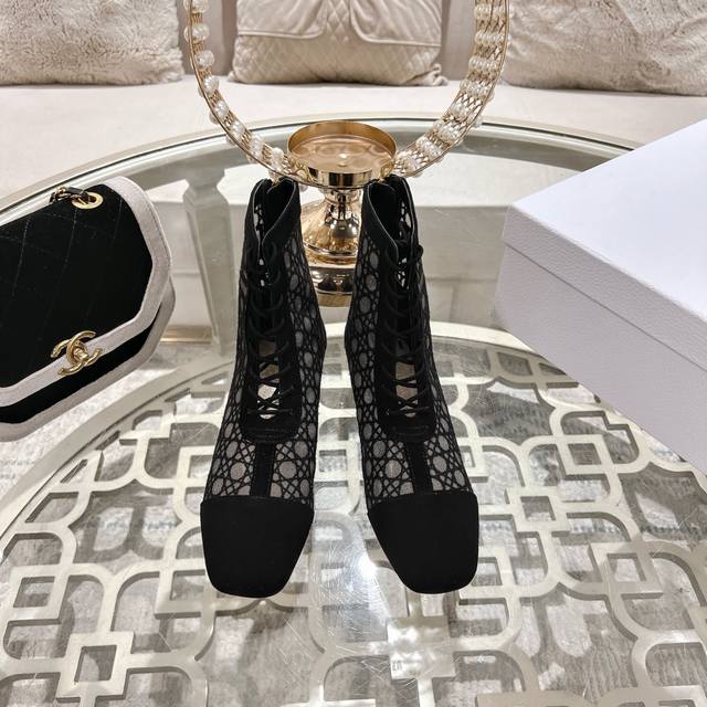 Dior 提花网靴迪奥 Dior 2025春夏最新色 Jardin D’Hiver 提花刺绣字母Logo高跟拼色女鞋 市场顶级高端版本 鞋面：高温水溶电绣科技+