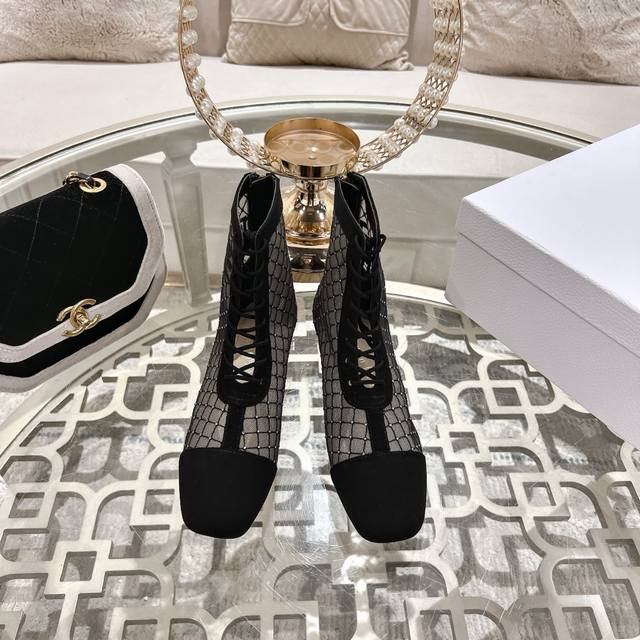 Dior 提花烫钻网靴迪奥 Dior 2025春夏最新色 Jardin D’Hiver 提花刺绣字母Logo高跟拼色女鞋 市场顶级高端版本 鞋面：高温水溶电绣烫