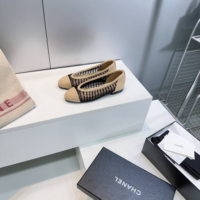 高品质出厂 ！顶级品质原单渠道！欢迎对比！Chanel香奈儿小香C家 2025春夏新品人气王编织芭蕾舞平底单鞋！ 一双闭眼入的拉菲草手工编织芭蕾舞鞋 上市就断货