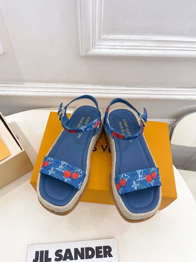 Lv 路易威登 25 2025春夏新款 顶级版本原版一致 专柜主打最新款 L Maya Platform村上隆联名款樱桃麻绳厚底凉鞋 硬货上新 Bs代购级别！高