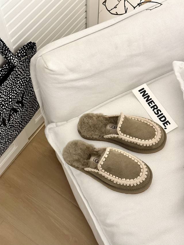 专柜秋冬新款，手工编织毛线羊毛拖 A级羊皮毛一体 功能性与配搭格调兼备 柔软轻翼高弹大底 Size： 35-40