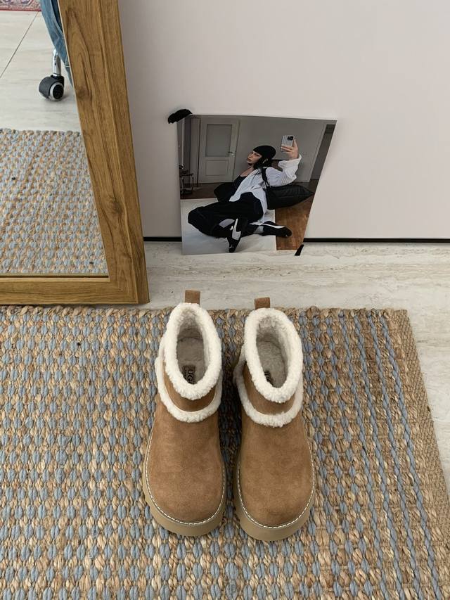 溢毛厚底短靴 精致的鞋型 上脚大方 厚底增高拉长腿型+1 三色安排 秋冬万能搭配色系 Size：35-40