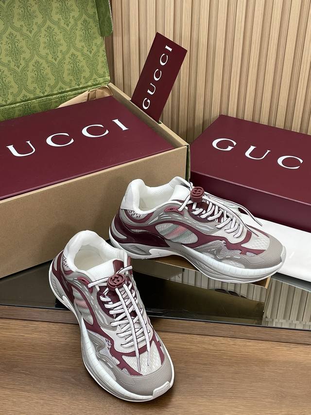 2025Gucci 2.0系列男女G G条纹织带厚底情侣款运动鞋 顶级代购级别 古奇最新春秋E V A厚底 互扣式双G系带运动鞋新款情侣款G G 系列休闲运动鞋