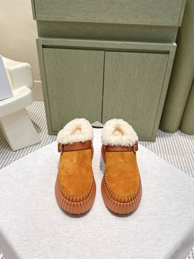 代购级 Chloe25S秋冬Nama爆款厚底毛毛鞋 牛皮+柔软毛绒，秋冬穿超有氛围感 Size ：35-41 40.41订做