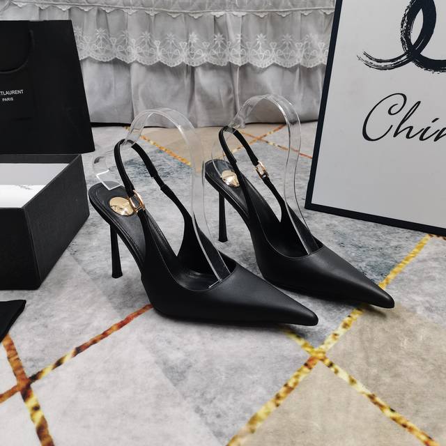 上新 顶级高版本 2025官W同步新款后空高跟尖头凉鞋 细节处理完美 垫脚羊皮 质感细腻 Aaa级意大利黑色真皮大底 极致完美复刻 1鞋面：进口牛皮 2垫脚：进