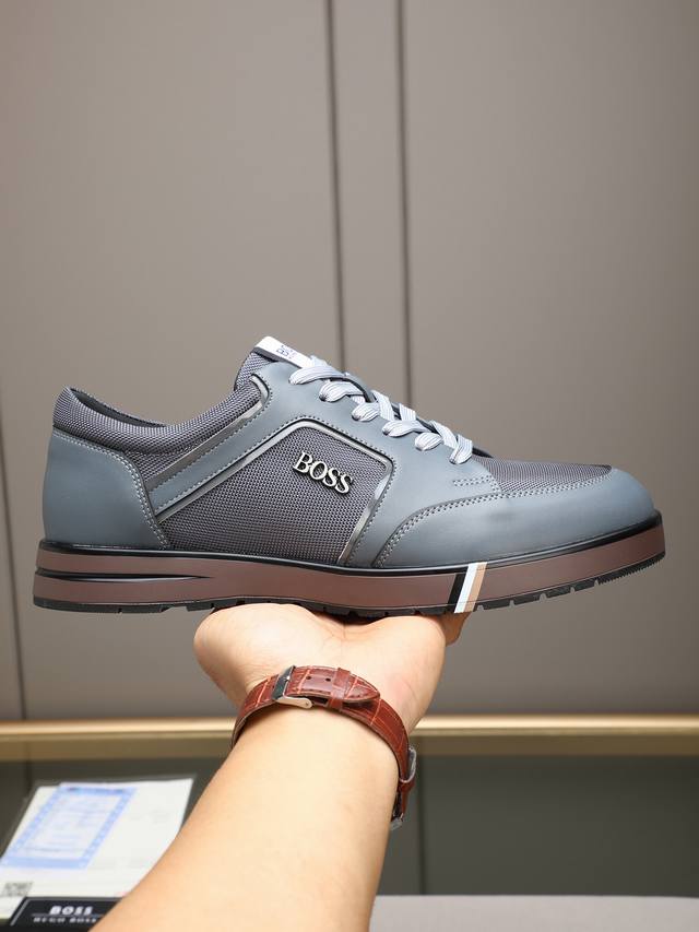 Boss男士休闲运动鞋，原版开模，鞋面采用意大利进口滴胶高弹力布面拼接材质，透气内里！上脚柔软舒适 原版Tpu发泡大底脚感柔软轻便！多色任君选！ Size：38