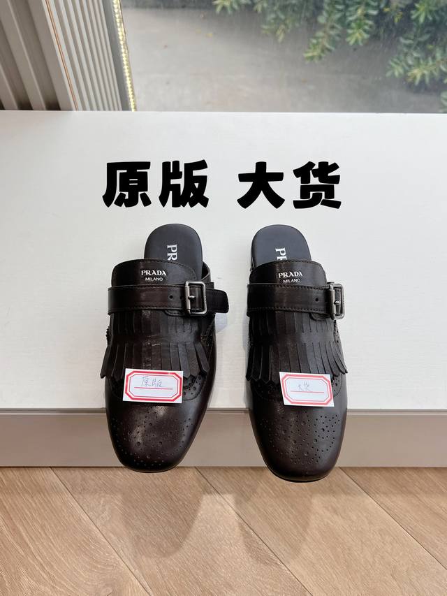G0286顶级品质Prad* 25Ss 普拉达走秀款复古流苏半拖鞋单鞋爆款