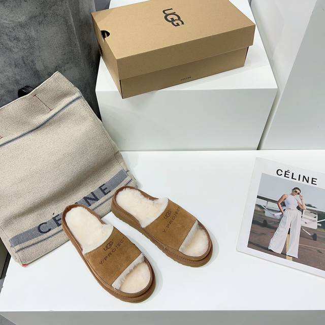 高品质出厂 ！顶级版本！油鸡鸡Ugg25Ss秋冬联名款Y Project合作款潮牌羊毛拖鞋！室内有这么款拖鞋呵护，非常暖心有颜值又保暖方便！鞋面采用原版进口羊京