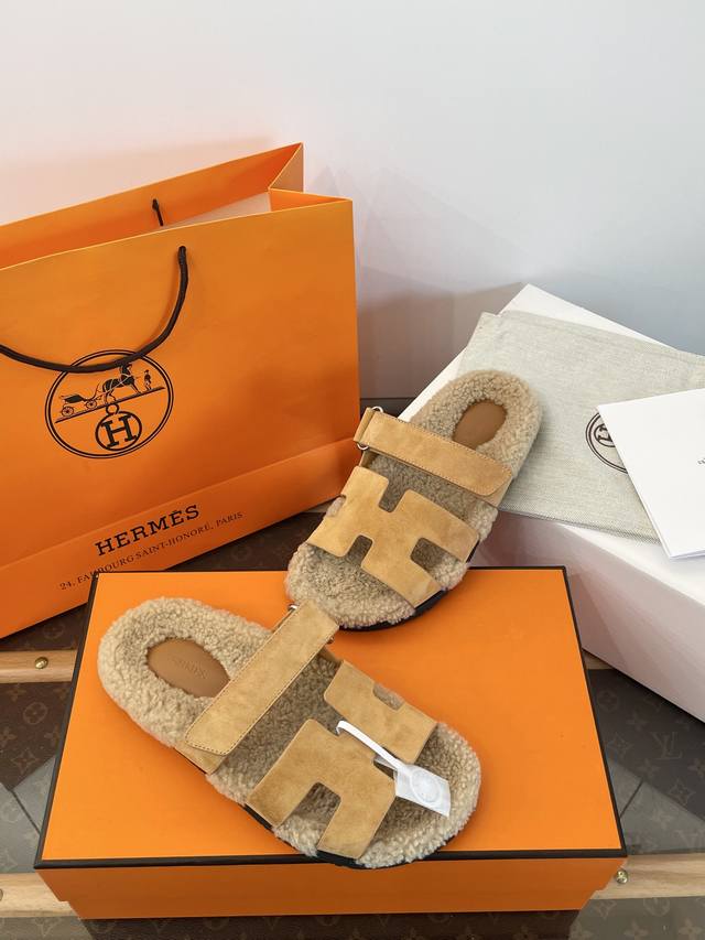 莞产 * 爱马家“麂皮面”泰迪毛二舅毛毛拖 莞大厂顶级高端品质 *è懒人毛毛二舅拖鞋 颜值+舒适度+保暖 上脚软Fufu～超级舒服～一脚蹬_随性出门～懒人秋冬必