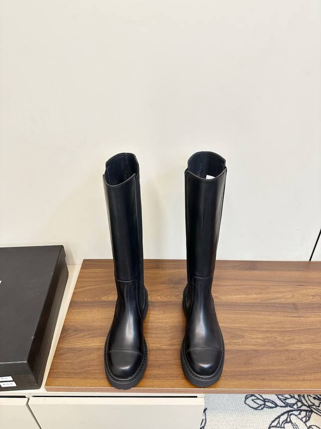 Chanel 24K新款切尔西长靴 骑士靴 秋冬走秀款 上脚特显腿型百搭 任何仙女都可以轻松驾驭 进口小牛皮鞋面 羊皮内里垫脚 原版开模耐磨发泡底、 Size: