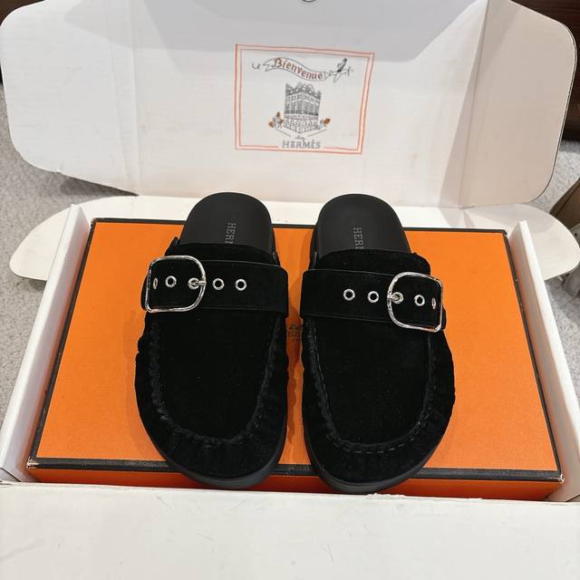 出厂价P Hermes 爱马仕 经典Key 穆勒鞋半拖系列 时尚又百搭 超级舒服 每个细节都做到极致 原版牛反绒鞋面 原版1:1独家私模他Tpr水台 原版私模橡