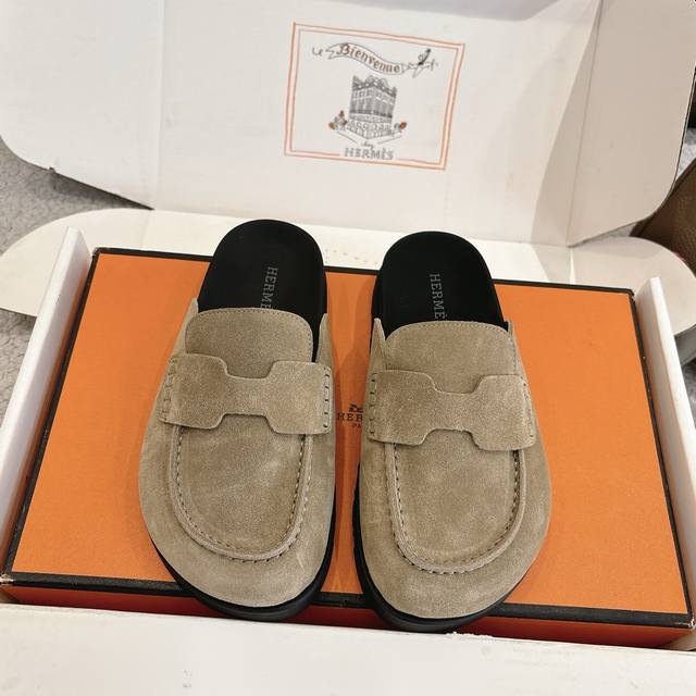 出厂价P Hermes 爱马仕 经典Go 穆勒鞋半拖系列 时尚又百搭 超级舒服 每个细节都做到极致 原版水晶羊皮 牛反绒 原版1:1独家私模他Tpr水台 原版私