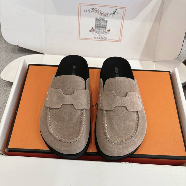 出厂价P Hermes 爱马仕 经典Go 穆勒鞋半拖系列 时尚又百搭 超级舒服 每个细节都做到极致 原版水晶羊皮 牛反绒 原版1:1独家私模他Tpr水台 原版私