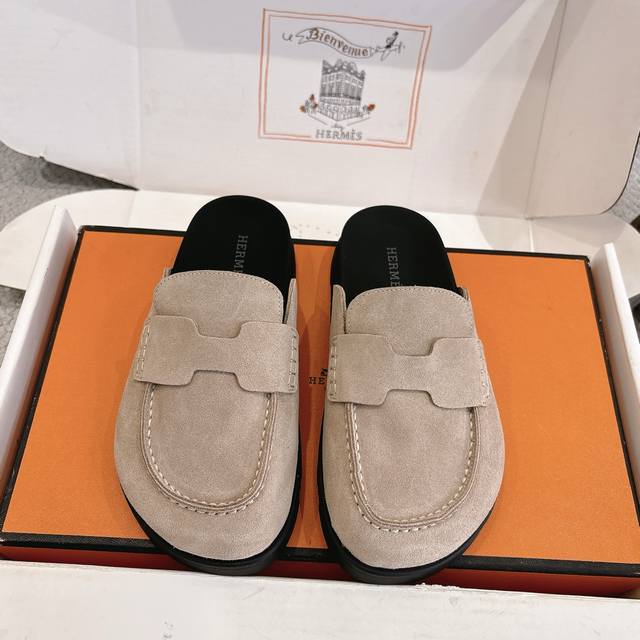 出厂价P Hermes 爱马仕 经典Go 穆勒鞋半拖系列 时尚又百搭 超级舒服 每个细节都做到极致 原版水晶羊皮 牛反绒 原版1:1独家私模他Tpr水台 原版私