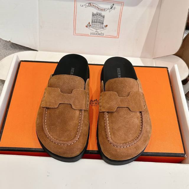 出厂价P Hermes 爱马仕 经典Go 穆勒鞋半拖系列 时尚又百搭 超级舒服 每个细节都做到极致 原版水晶羊皮 牛反绒 原版1:1独家私模他Tpr水台 原版私