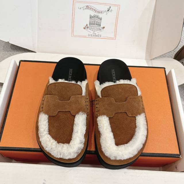 出厂价P Hermes 爱马仕 经典Go 穆勒鞋半拖系列 时尚又百搭 超级舒服 每个细节都做到极致 原版水晶羊皮 牛反绒 原版1:1独家私模他Tpr水台 原版私