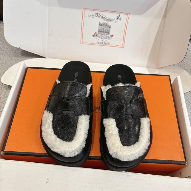 出厂价P Hermes 爱马仕 经典Go 穆勒鞋半拖系列 时尚又百搭 超级舒服 每个细节都做到极致 原版水晶羊皮 牛反绒 原版1:1独家私模他Tpr水台 原版私