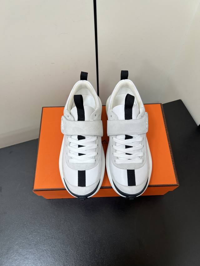 Hermes 爱玛仕Khea魔术贴系带德比运动鞋 Hermes Khea系带运动鞋独特黑白搭配+带条绑带设计～若隐若现小性感～个性十足 超透气 超柔软 光脚穿或