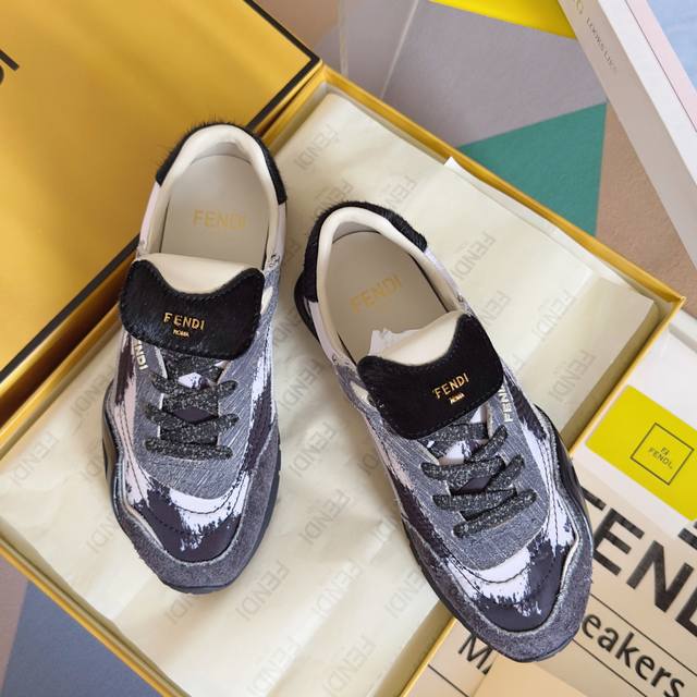 顶级版本：女款440男款 Fendi芬迪 Wave Pulse系列 喷墨 翻盖 马毛 情侣款 休闲 运动鞋 阿甘鞋 Fendi Wave Pulse系带低帮运动
