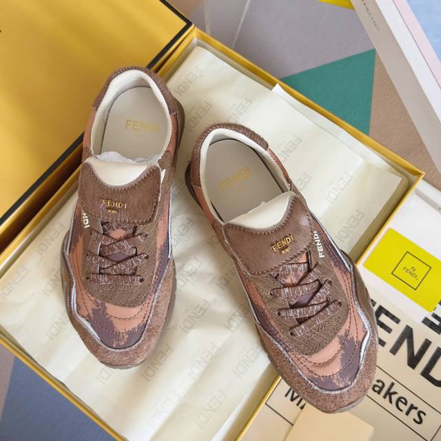 顶级版本：女款440男款 Fendi芬迪 Wave Pulse系列 喷墨 翻盖 马毛 情侣款 休闲 运动鞋 阿甘鞋 Fendi Wave Pulse系带低帮运动