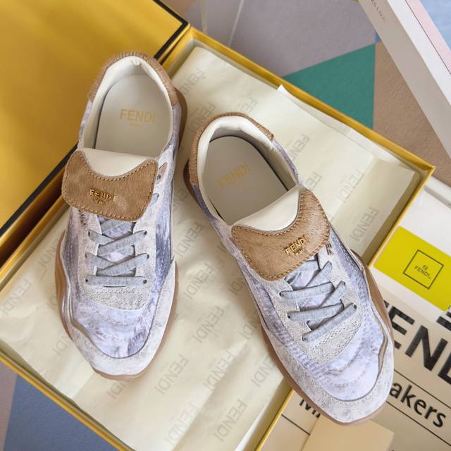 顶级版本：女款440男款 Fendi芬迪 Wave Pulse系列 喷墨 翻盖 马毛 情侣款 休闲 运动鞋 阿甘鞋 Fendi Wave Pulse系带低帮运动