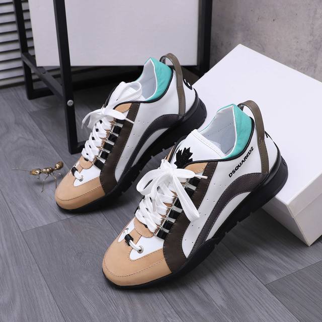 商品商标：Dsquared2 男式休闲鞋 正码码数: 38-46 45.46定做不退换 商品材料：精选牛皮拼接鞋面 皮内里 牛皮鞋垫 原版橡胶大底