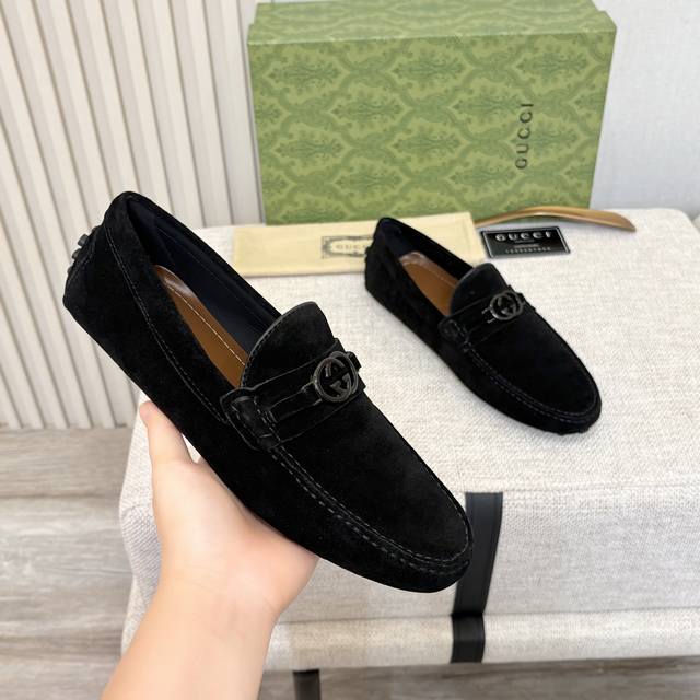 G家 男士豆豆鞋 2025官网同步 高端品质 市场顶级版本 进口头层磨砂皮黑色牛里垫脚水染棕牛里。 尺码38-45