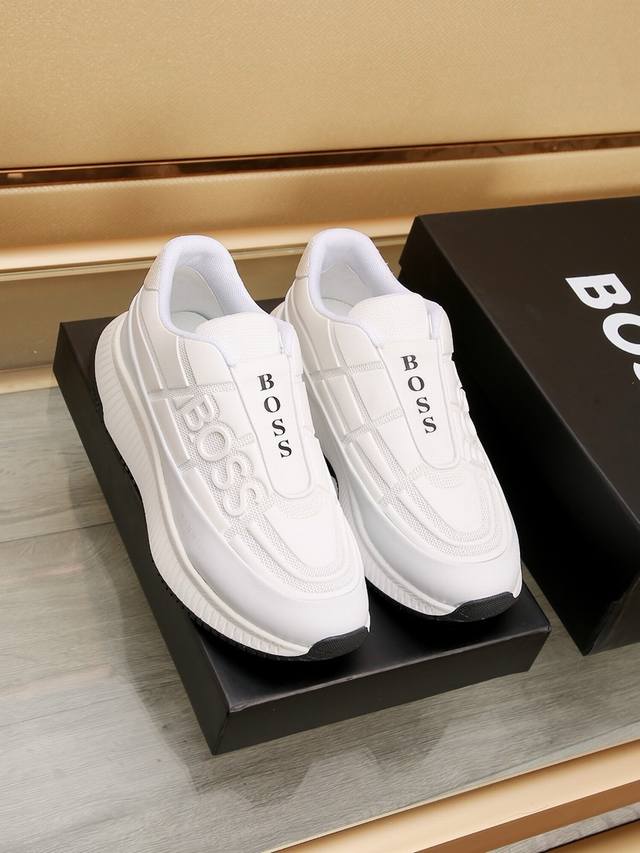 调工厂p价 男装男鞋 运动原单 Boss 新款男仕运动鞋 知名运动品牌新款隆重上市 以奢华高端设计出货 鞋面原版定制滴胶飞织制作 羊皮垫脚 叠层设计鞋面线条感层