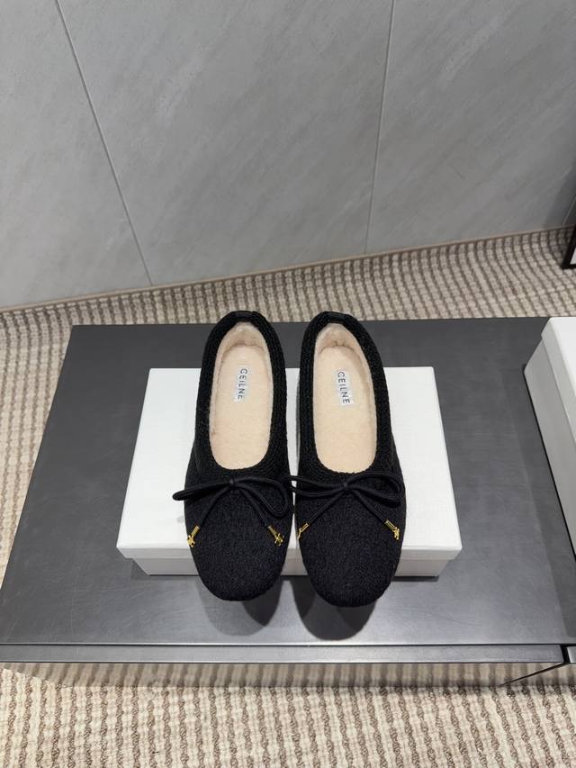 工厂p价 女装女鞋 运动原单 独家顶级版本 C*Eline赛*琳2025Vs秋季最新爆款单鞋系列 蝴蝶结平底单鞋 夏天搭配袜子，简直绝绝子了复古的点上带上了满分