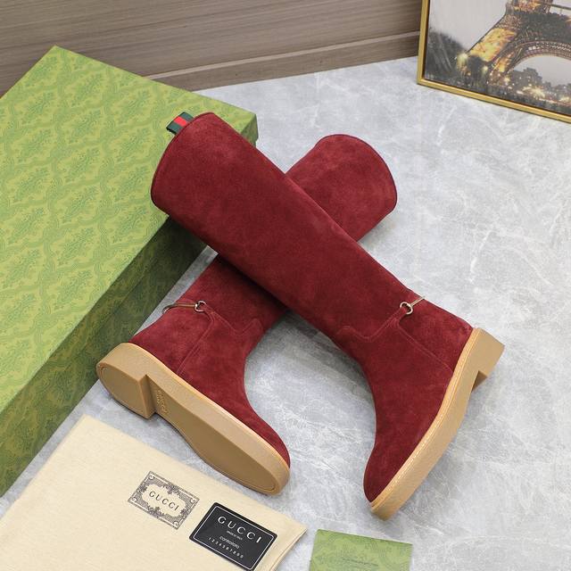 正出常货 后售 奇古 Gucci 秋冬修长型造马衔马扣术靴裸 走秀切款西尔靴顶级购代进口光丝短绒靴工重艺所有制整作做个工与原一版致！ 这款靴甄子选进口丝光绒制皮