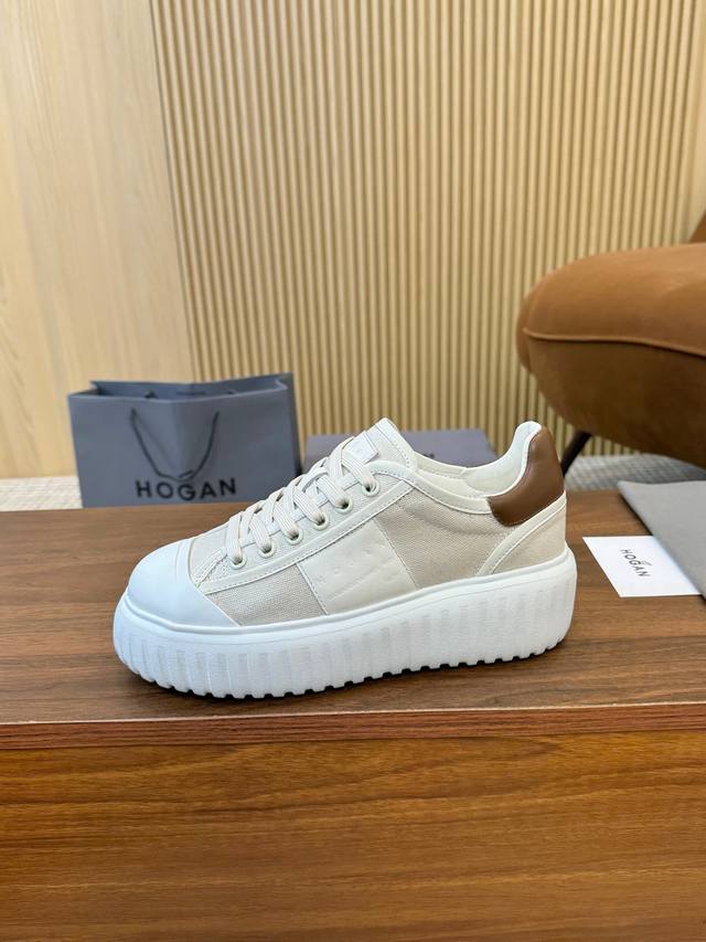 实价 爆爆爆 霍根Hogan新款， 男女情侣同款、时尚圆头真皮系带 ，运动休闲，厚底让你穿上瞬间长高55Mm。绸织牛皮包边，撞色拼接，流畅线条勾画出新时代简约的