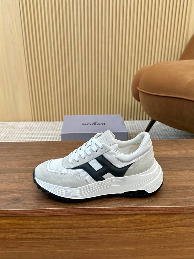 实价 Hogan 霍根 2025新款转图必爆 H-Stripes系列情侣款厚底老爹鞋飞艇鞋休闲运动鞋。 顶级版本原版购入开发做货 此款H-Stripes系列运动