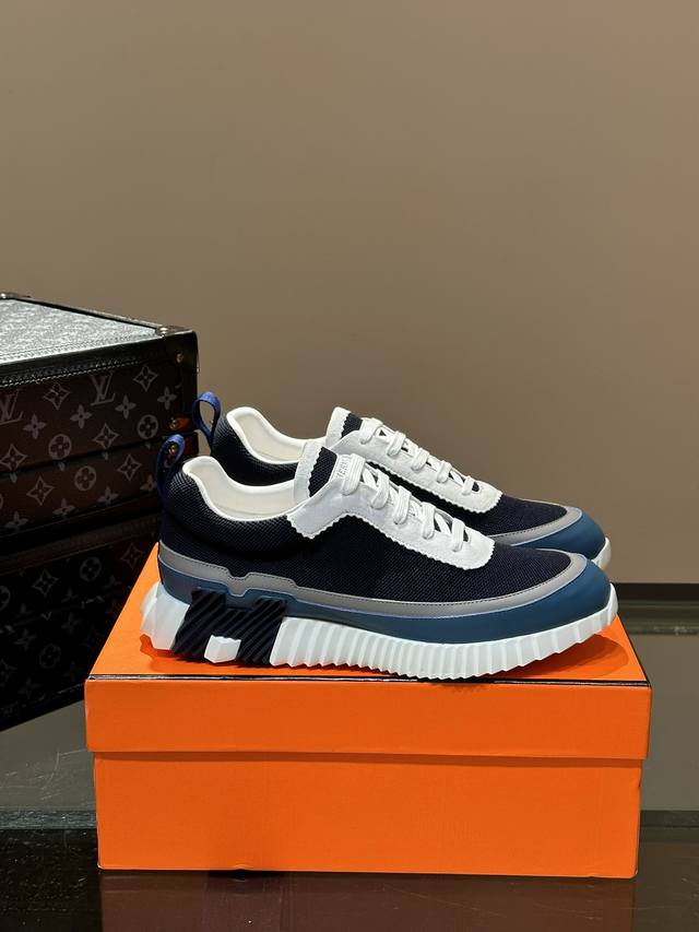 H爱马仕Bouncing运动鞋，男士休闲运动鞋，鞋面牛皮拼接高端网布打造，进口材质，质感十足，轻盈鞋底装饰撞色图案，打造百搭时尚风格。 Size：38-44