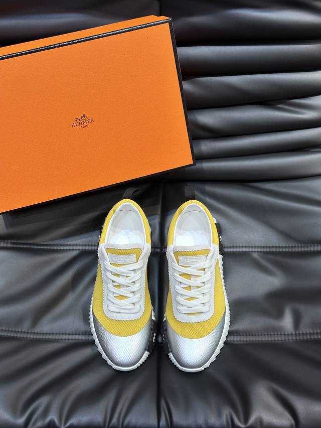 H爱马仕Bouncing运动鞋，男士休闲运动鞋，鞋面牛皮拼接高端网布打造，进口材质，质感十足，轻盈鞋底装饰撞色图案，打造百搭时尚风格。 Size：38-44