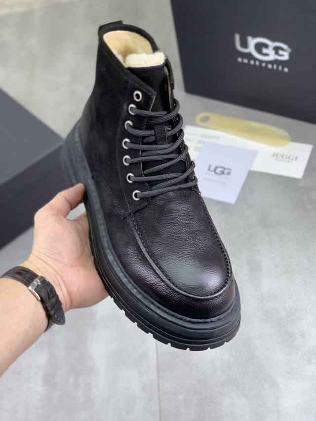 调工厂p价 男装男鞋 运动原单上新 Iuggi 男士英伦复古马丁靴 冬季新款男士户外登山靴 外表头层牛皮 内里羊毛 舒适保暖 鞋底橡胶大底 防滑牢固 潮流时尚