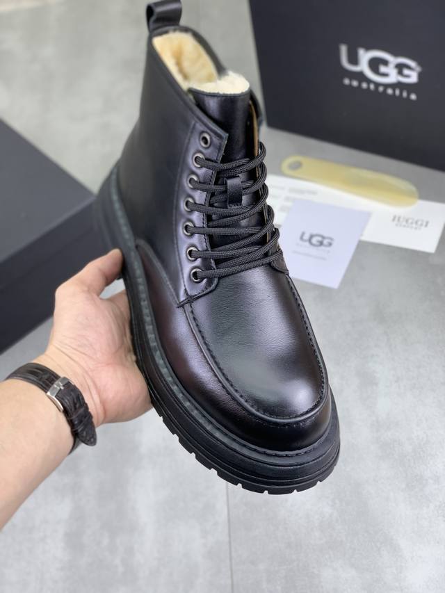 调工厂p价 男装男鞋 运动原单上新 Iuggi 男士英伦复古马丁靴 冬季新款男士户外登山靴 外表头层牛皮 内里羊毛 舒适保暖 鞋底橡胶大底 防滑牢固 潮流时尚