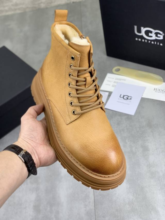 调工厂p价 男装男鞋 运动原单上新 Iuggi 男士英伦复古马丁靴 冬季新款男士户外登山靴 外表头层牛皮 内里羊毛 舒适保暖 鞋底橡胶大底 防滑牢固 潮流时尚