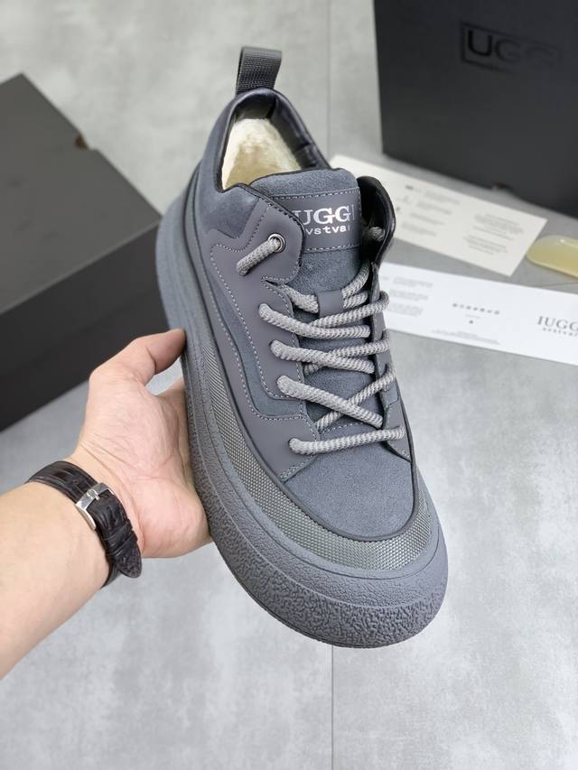 调工厂p价 男装男鞋 运动原单 Iuggi 新款 新款轮胎 男鞋 外表真牛皮 内里澳洲羊毛一体 轻便易上脚 品牌Logo高级感拉满 男款！男款！市面很少见到 复