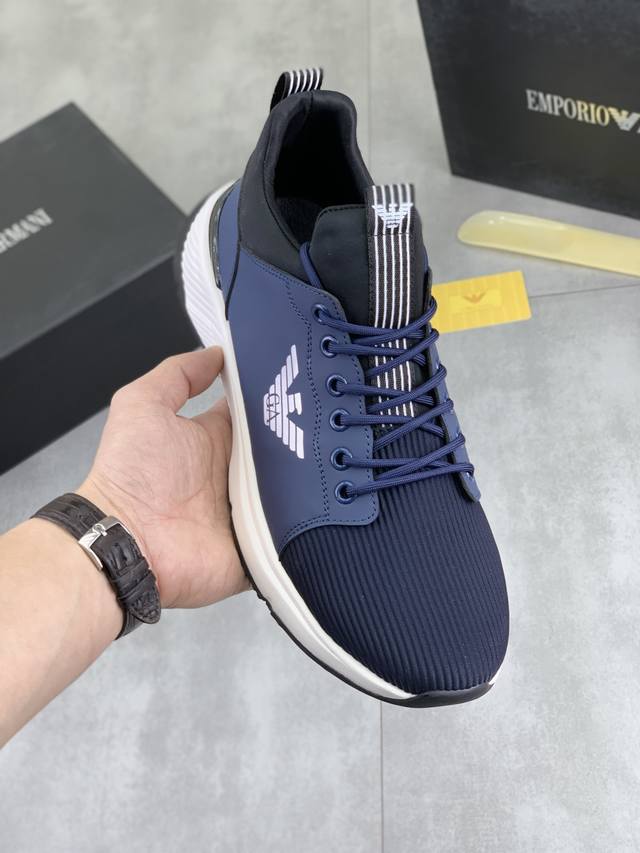 调工厂p价 男装男鞋 运动原单 Giorgio Armani阿玛尼新款休闲运动男鞋到货，Kint-And-Leather Snakers新秀首发 这款提供原创设