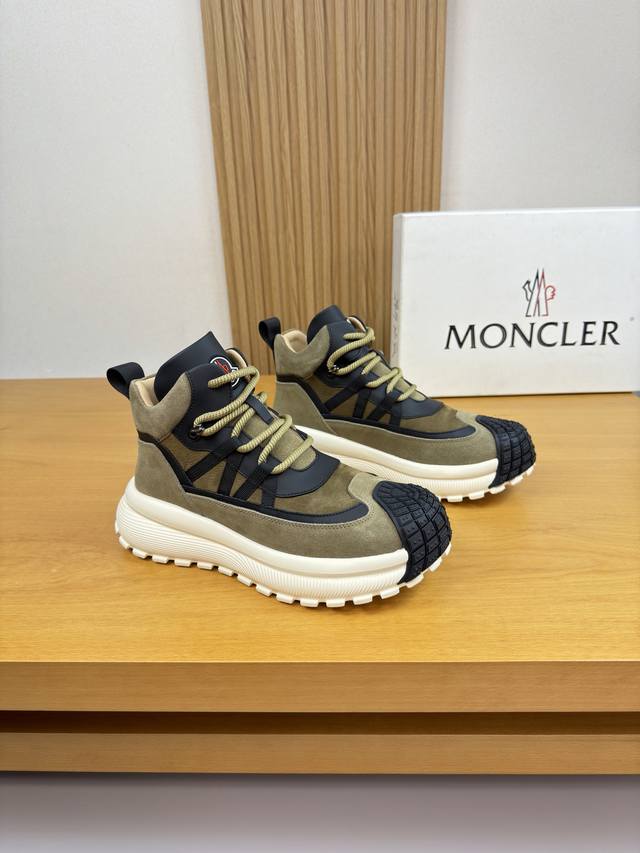 Moncler 盟可睐 蒙口 -高端品质 原单 高帮休闲运动鞋 -鞋面；进口纳帕小牛皮、磨砂荔纹小牛皮、高丝光反绒小牛皮、鞋舌.车缝品牌Logo模块、后跟品牌织