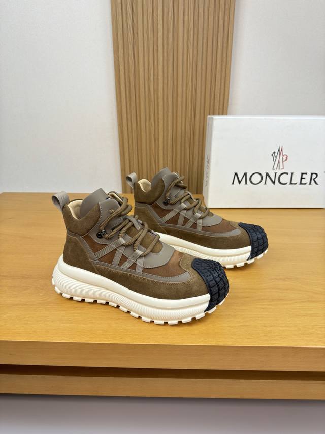 Moncler 盟可睐 蒙口 -高端品质 原单 高帮休闲运动鞋 -鞋面；进口纳帕小牛皮、磨砂荔纹小牛皮、高丝光反绒小牛皮、鞋舌.车缝品牌Logo模块、后跟品牌织