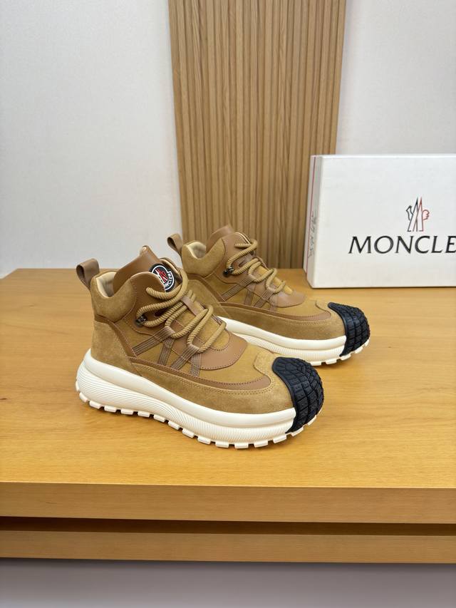 Moncler 盟可睐 蒙口 -高端品质 原单 高帮休闲运动鞋 -鞋面；进口纳帕小牛皮、磨砂荔纹小牛皮、高丝光反绒小牛皮、鞋舌.车缝品牌Logo模块、后跟品牌织