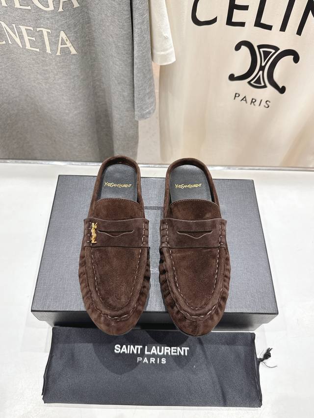 高版本出厂 半托 Saint Laurent 圣罗兰Ysl 25Ss爆款平底玛丽珍一脚蹬乐福鞋半包拖鞋，2025全新升级力推单品明星同款 舒适度非常好，值得拥有